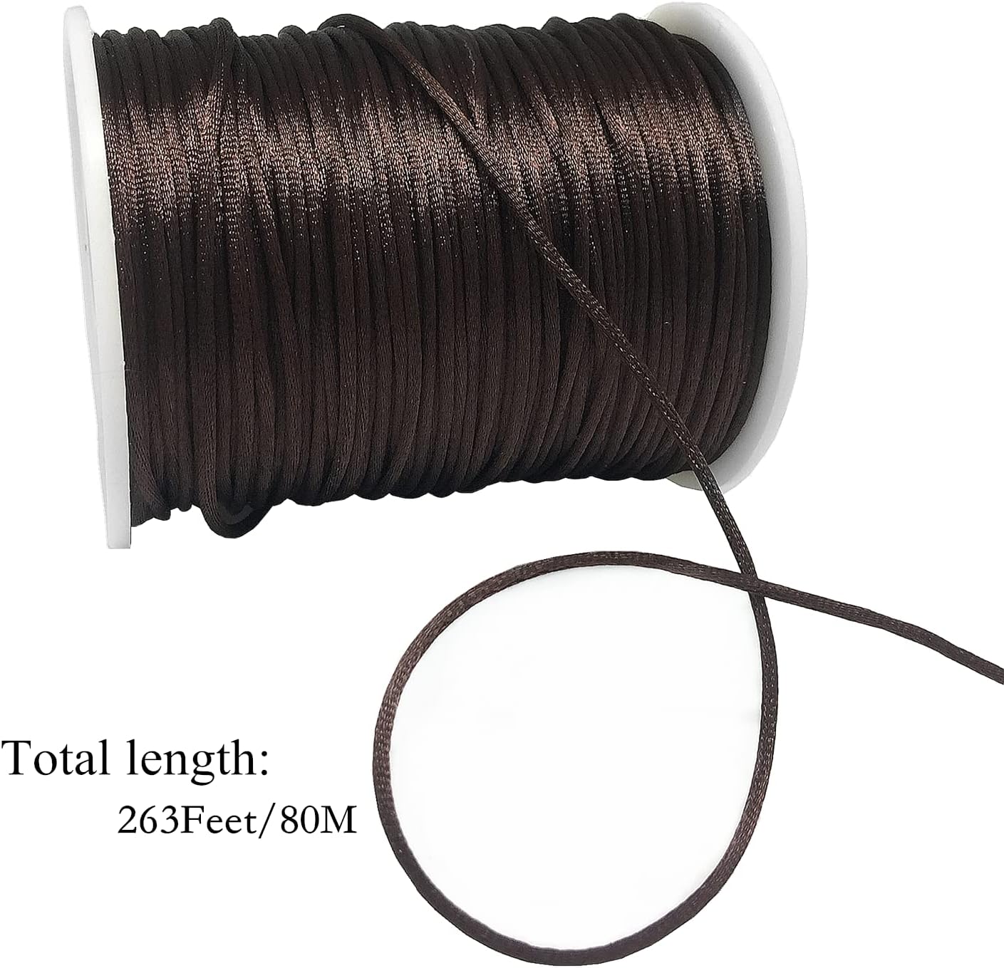 Satin Nylon Trim Cord, 263Feet 1.5mm Rattail Beading String Cord for Arts and Crafts, Macrame Bracelets, Necklaces,DIY, Jewelry Making(Brown)