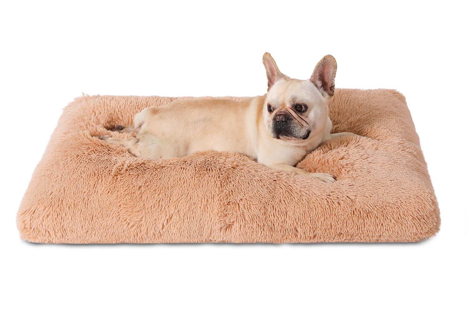 Bedfolks Waterproof Dog Crate Bed,Plush Dog Bed with Removable Washable Cover,Faux Fur Dog Crate Pad for Large Dogs,Fluffy Dog Kennel Bed 35"x23",Solid Camel