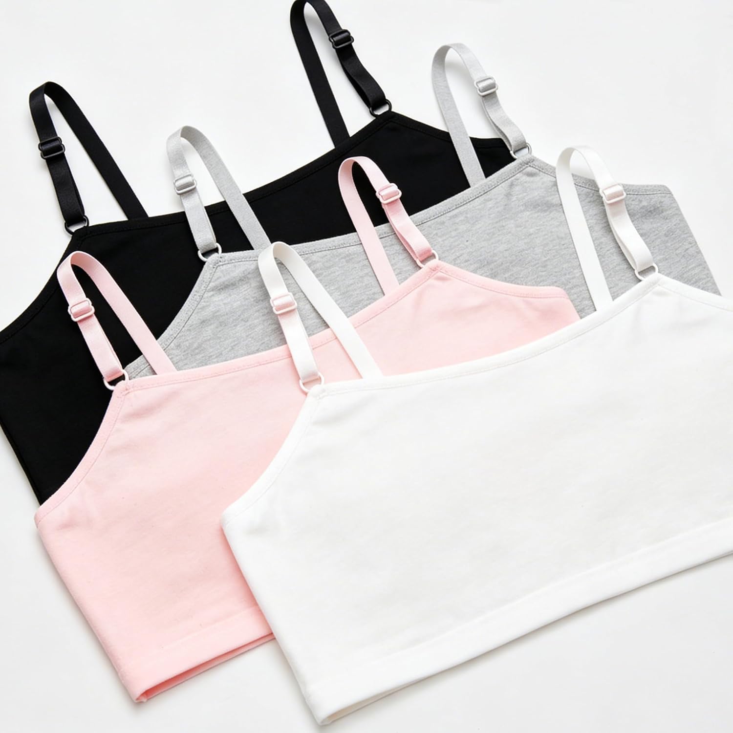 Girls Training Bra, Soft Cotton Cami Bralette with Adjustable Straps, Double Layer Design, No Pads for Ages 8-14 Years