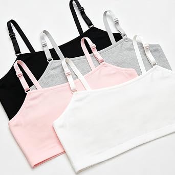 Girls Training Bra, Soft Cotton Cami Bralette with Adjustable Straps, Double Layer Design, No Pads