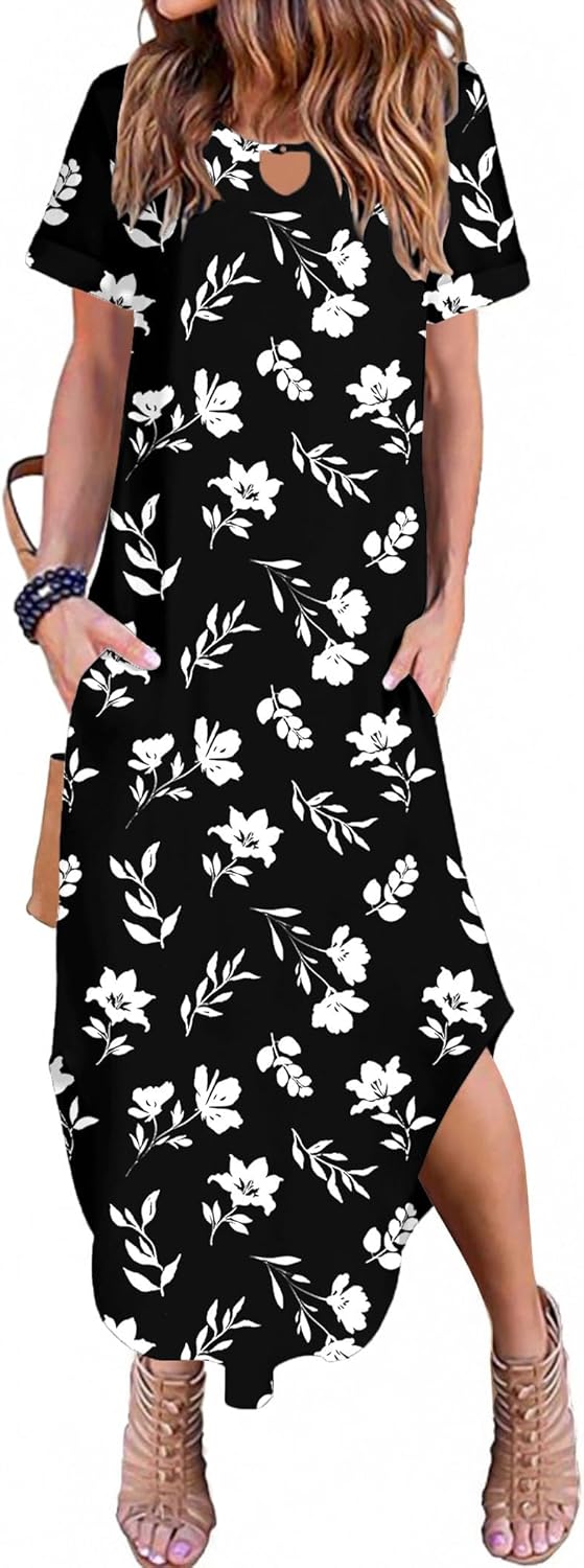 Zeagoo Womens Maxi Summer Dress with Pockets Casual Short Sleeve Sundress Trendy 2026 Curve Hem Long Dress - Image 4