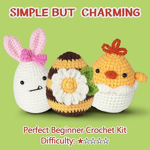 Miniatura 2 de FITNISSFTW Kit de ganchillo de Pascua para principiantes, huevo de conejo de Pascua, huevo de abeja y huevo de pollo con tutoriales en video paso a