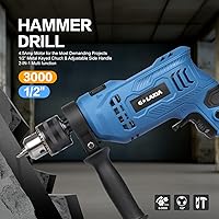 Vista 4 de Taladro de martillo, kit de martillo con cable de 4.5 A, 1/2 con cable, taladro de impacto de velocidad variable de 0-3000 rpm, juego de 105 brocas