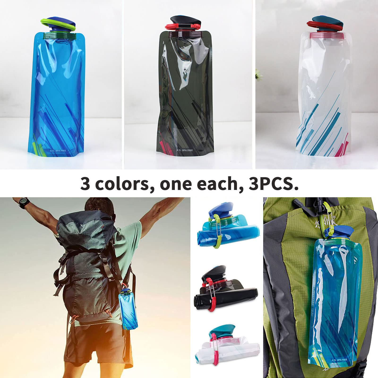 Bouteille D'eau Pliable 700 Ml - Gourde Souple Réutilisable Pour Rando, Vélo, Camping (lot De 2, Bleu/blanc)