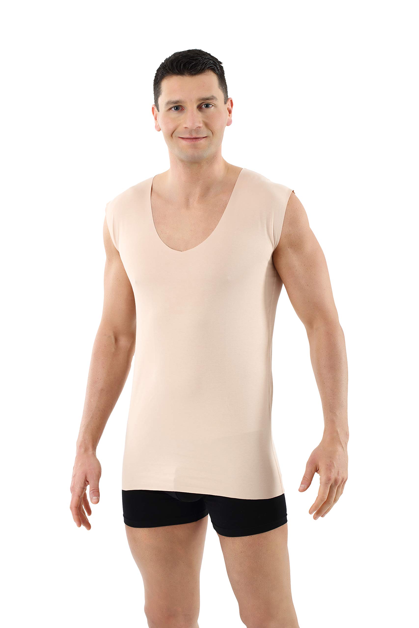 ALBERT KREUZ Camiseta Interior Invisible sin Mangas en Tejido algodón Elastico Clean Cut sin Costuras con Cuello en V Profundo Color Piel