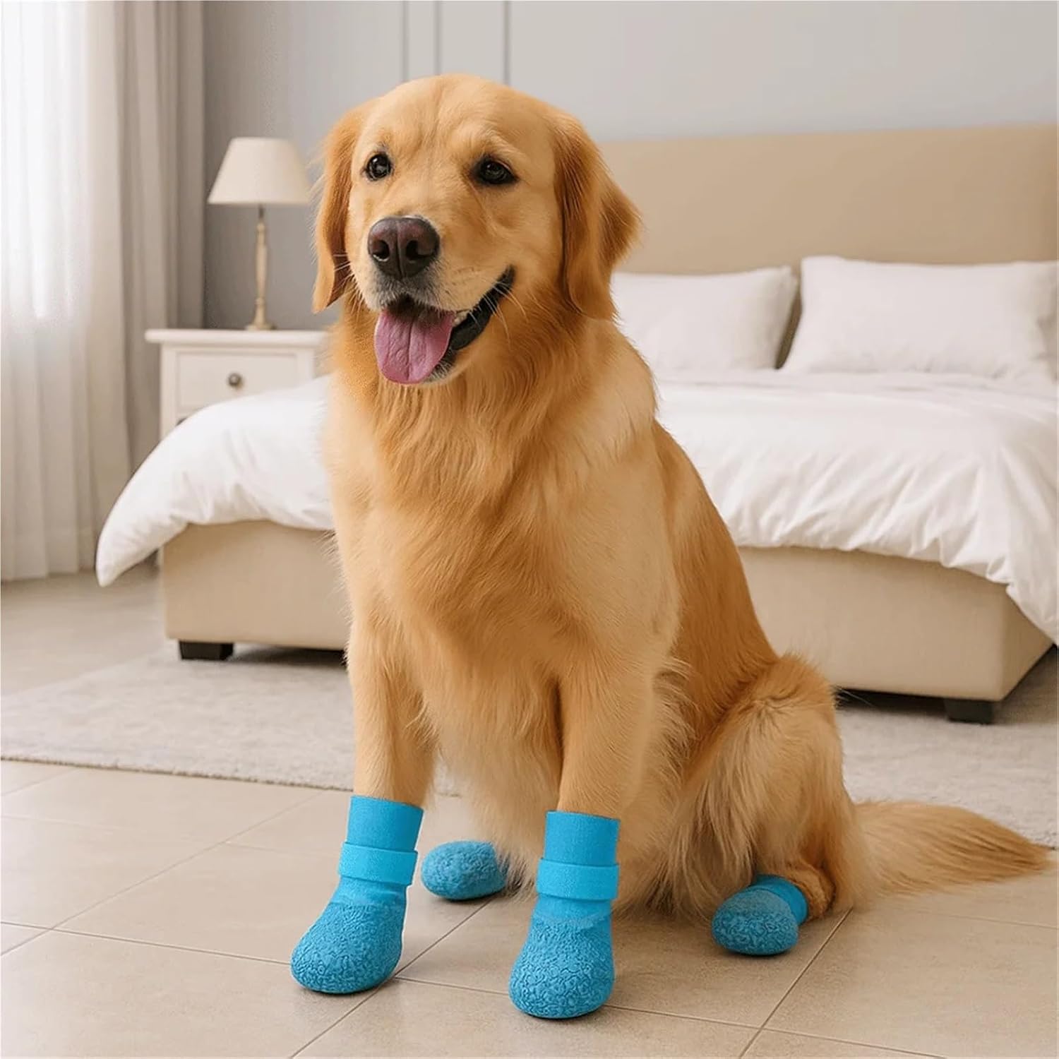 4pcs/Set Fashion Adjustable Non-Slip Dog Shoes Wear-Resistant Breathable Dog Foot Cover Comfortable Waterproof Dog Boots Hiking(Blue,Small)