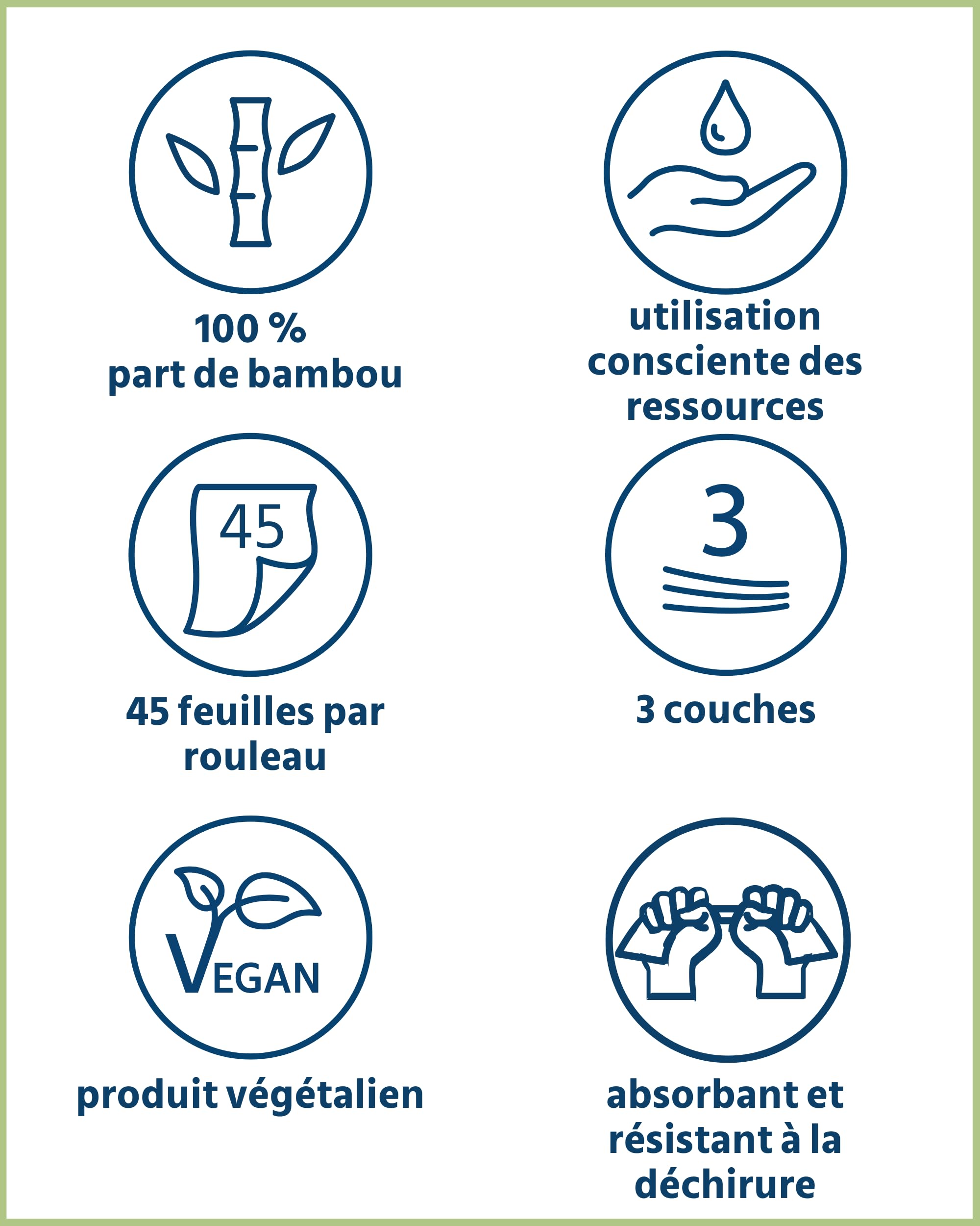 œcolife Lot de 48 Rouleaux d'Essuie-Tout en Bambou - 45 Feuilles par Rouleau - 3 Couches - Cellulose Écologique Non Blanchi aux Propriétés Antibactériennes