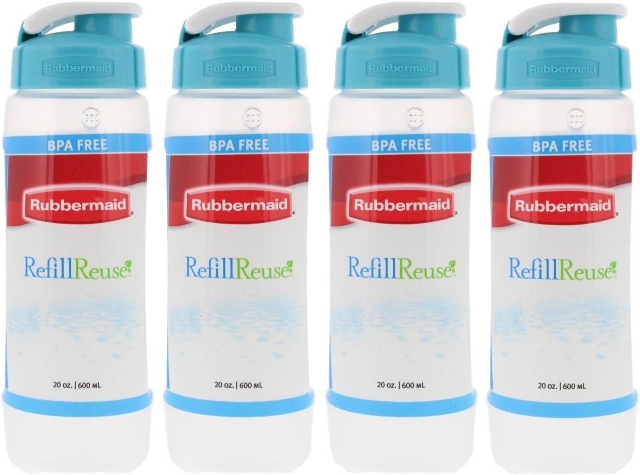 Rubbermaid Refill, Reuse 20-ounce Chug Bottle, 1 Pack of 4 Blue Bottles