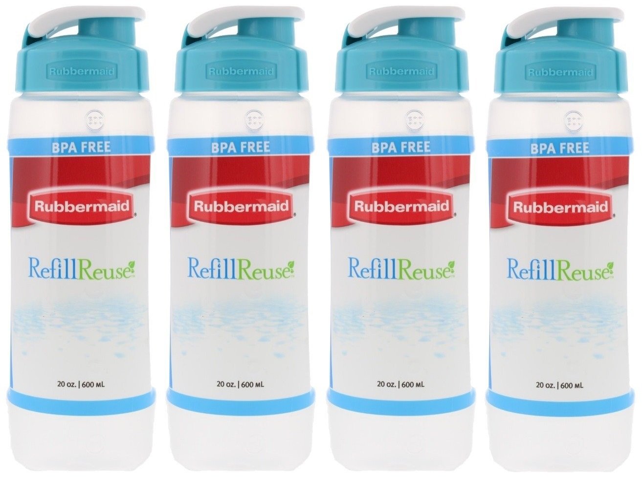 Rubbermaid Refill, Reuse 20-ounce Chug Bottle, 1 Pack of 4 Blue Bottles