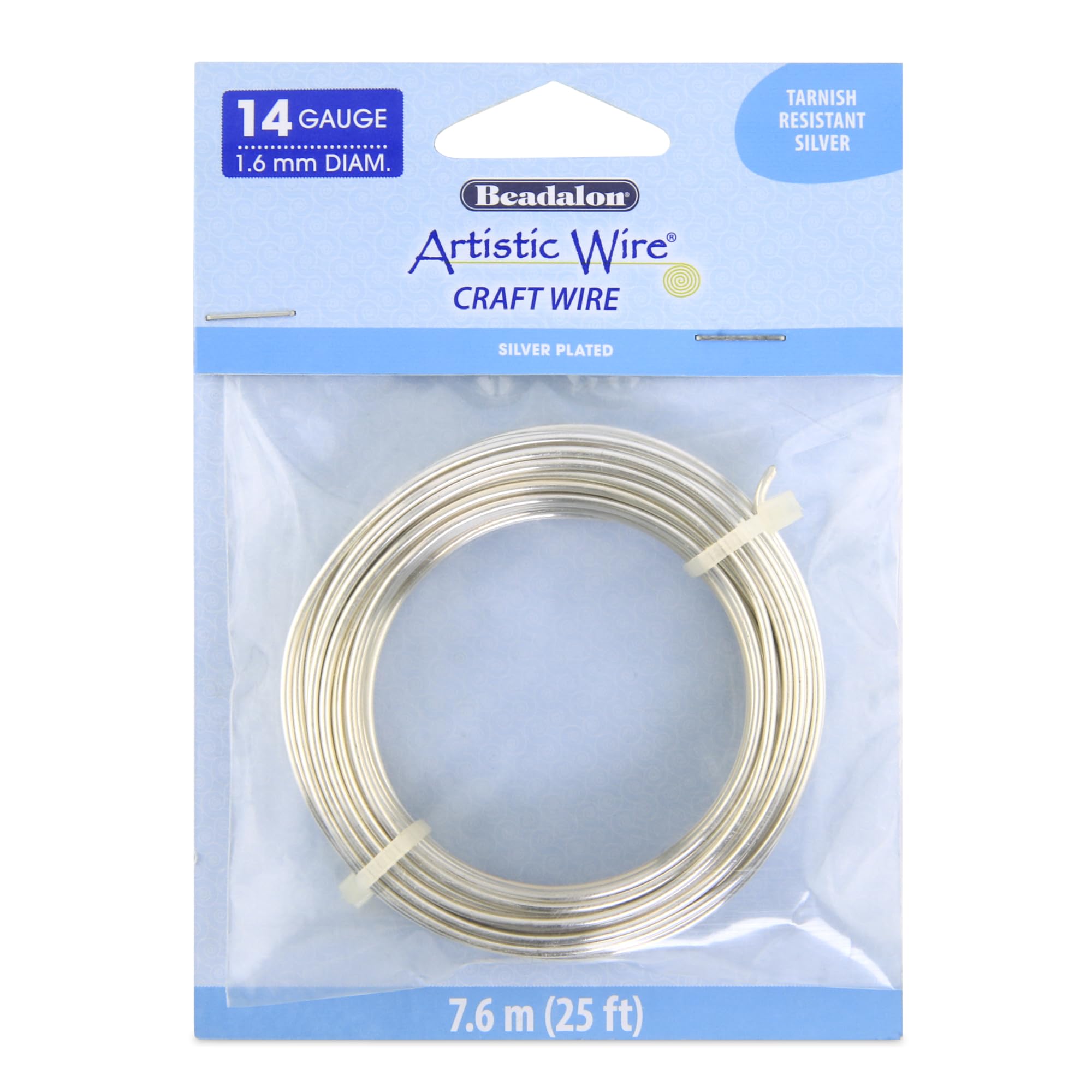 Artistic Wire, 14 Gauge, Tarnish Resistant Silver, 25 ft (7.6 m) Craft Wire, 1.6 mm