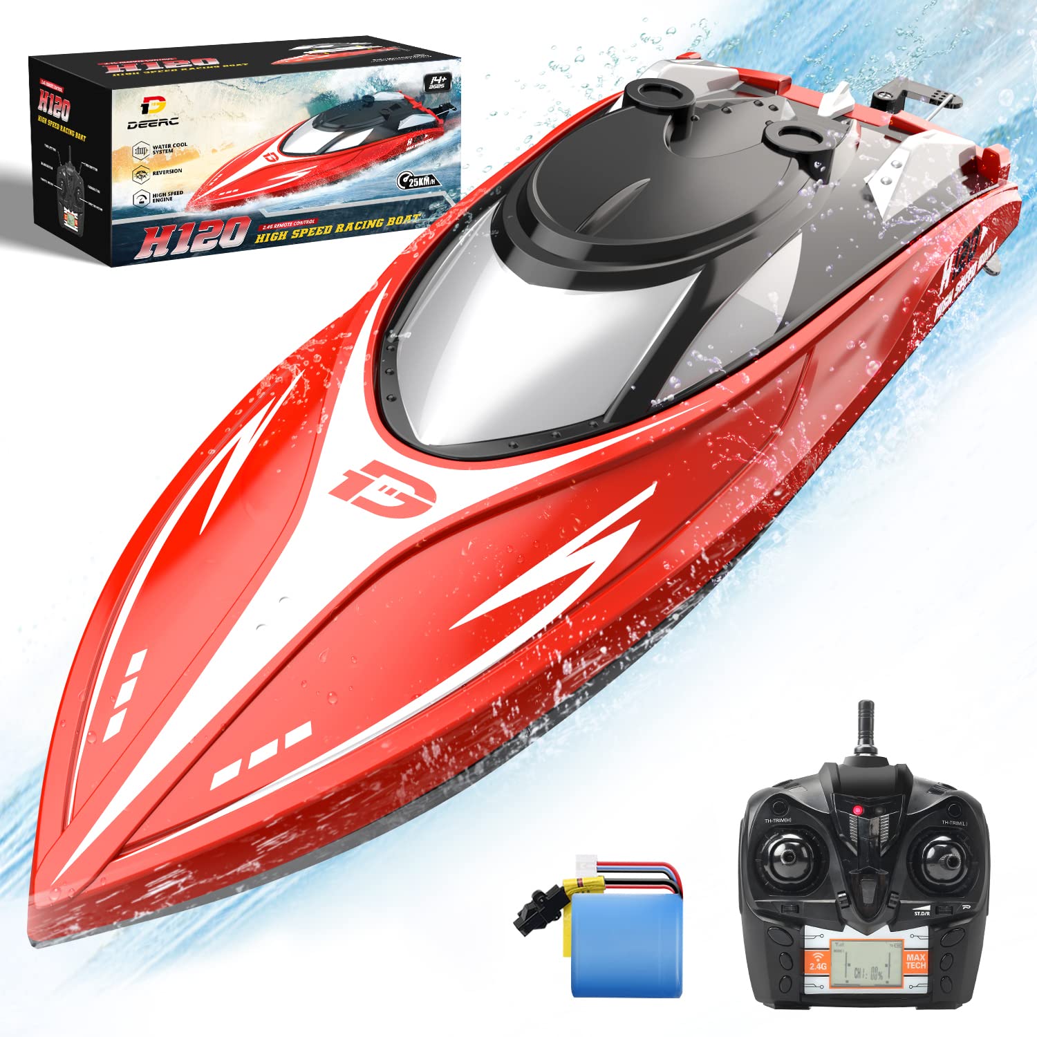 DEERC H120 Rc Boat Remote Control Boats For Pools&Lakes,20+ Mph 2.4 Ghz Racing Boats For Kids
