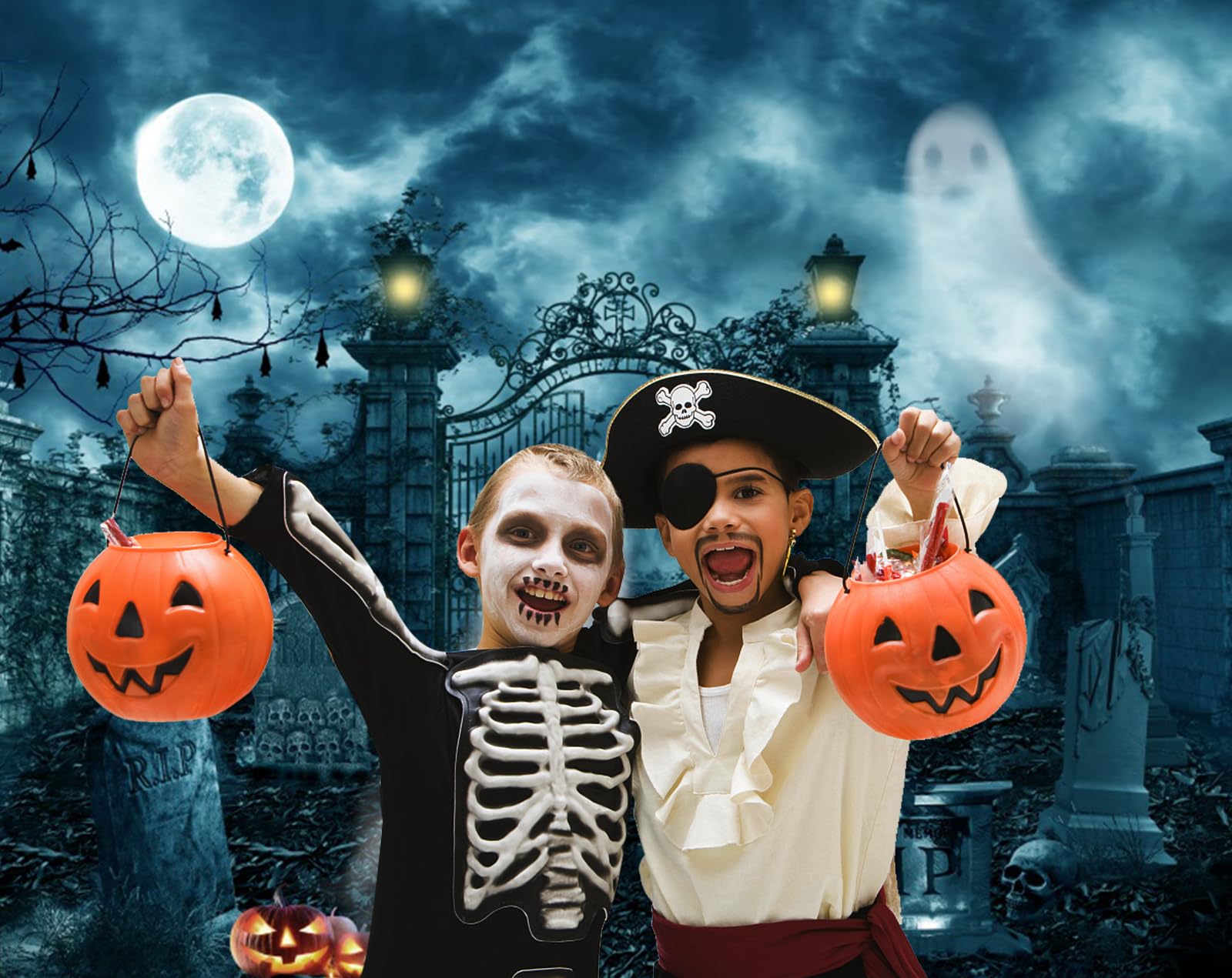 Halloween-Fotohintergrund 3x2,5m – Gruselige Dekoration Mit Kürbis, Friedhof & Skelett Für Partys