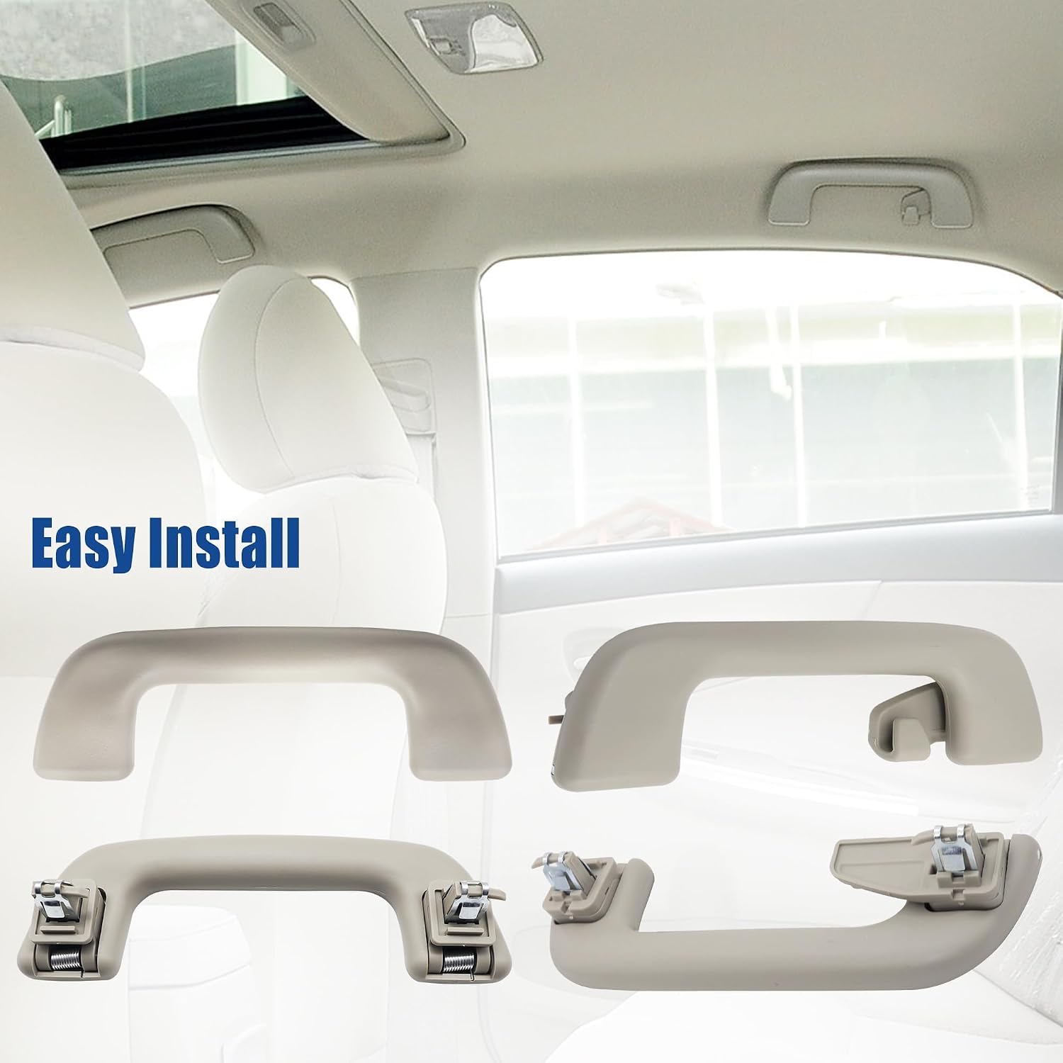 4Pcs Front & Rear Driver Passenger Side Inner Roof Pull Handle Compatible with Toyota Corolla Yaris Vios Rav4 Replace 74610-52020 LH=RH Universal Beige Grey