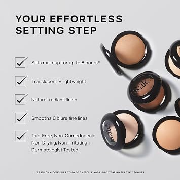 Saie Slip Tint Baked Setting Powder - Translucent Powder for Face Makeup with a Natural-Radiant Finish - Blurs, Brightens & Smooths Complexion - Translucent 3 - Medium to Tan (0.24 oz)