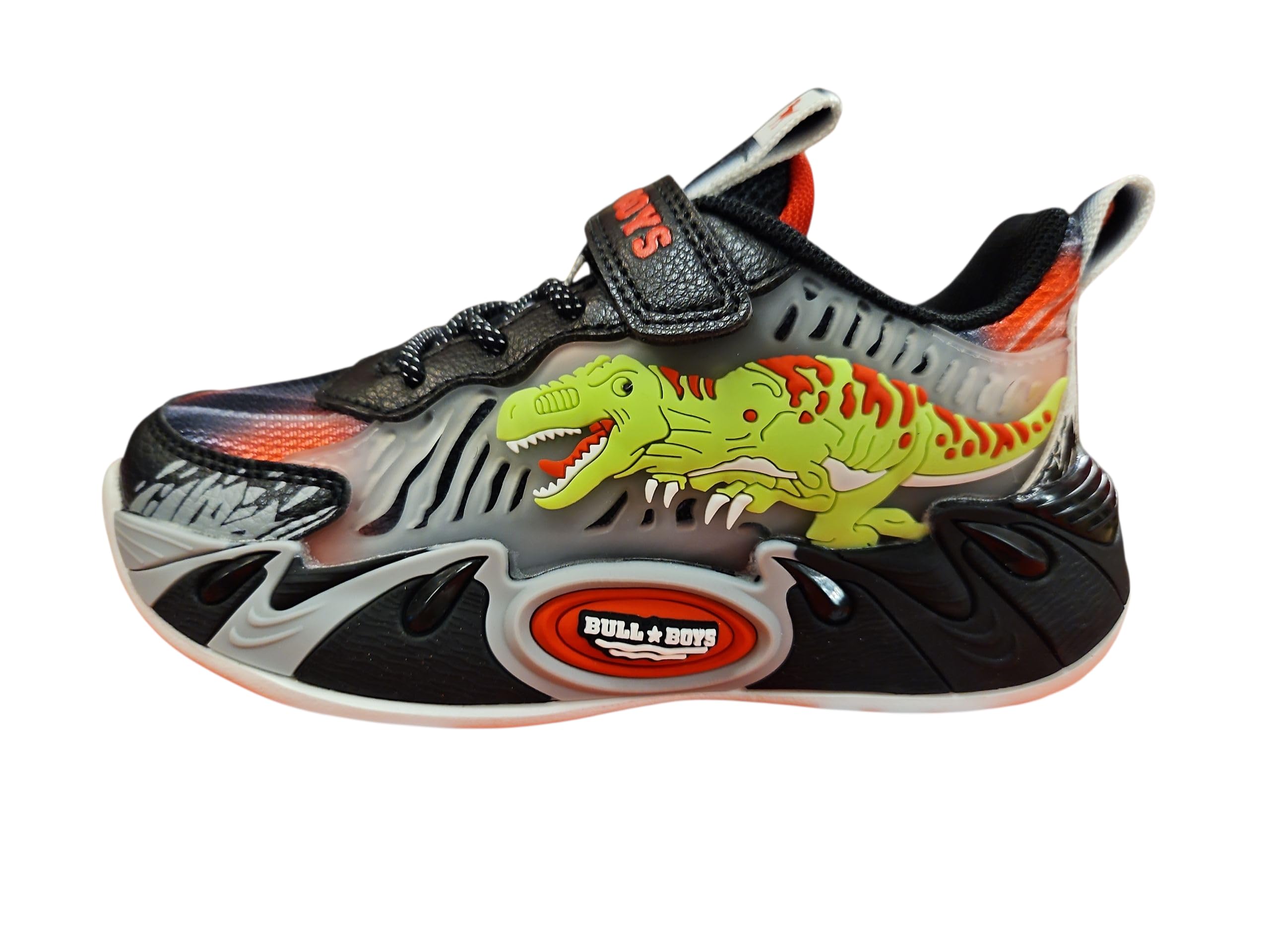 Bull Boys T-Rex in 3D con Luci LED. Chiusura con Lacci Elastici e Strappo. Numerazione dal 26 al 33