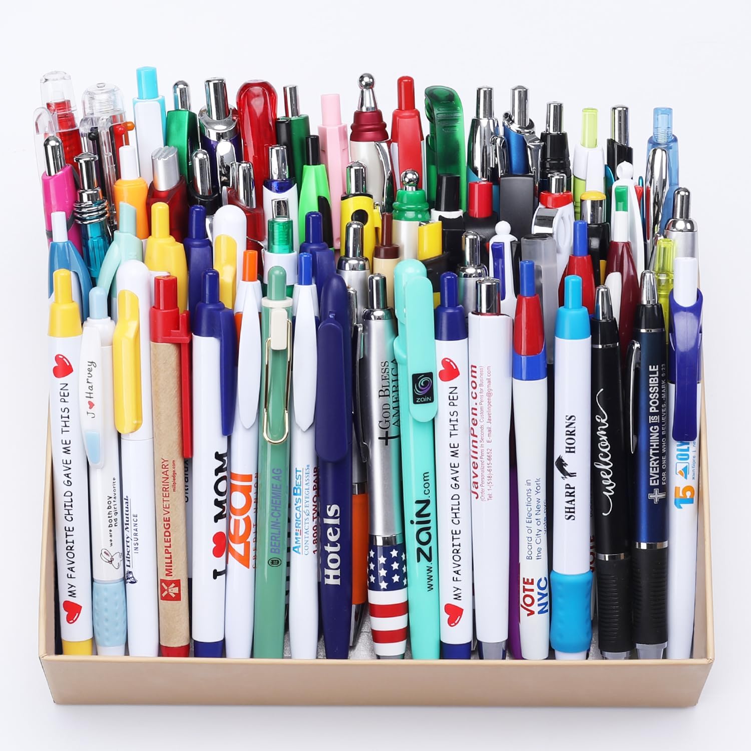 Wholesale Lot of 100 Misprint Pens Bulk, Assorted Ballpoint Pens Smooth Writing, Blue Black ink Misprinted Random Pens for Waitress Server Office School