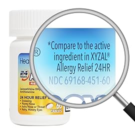 HealthA2Z Allergy Relief | Levocetirizine Dihydrochloride 5mg | 24 Hours | Antihistamine | Relief from Sneezing, Runny Nose, Itchy Nose and Eyes (60 Counts)