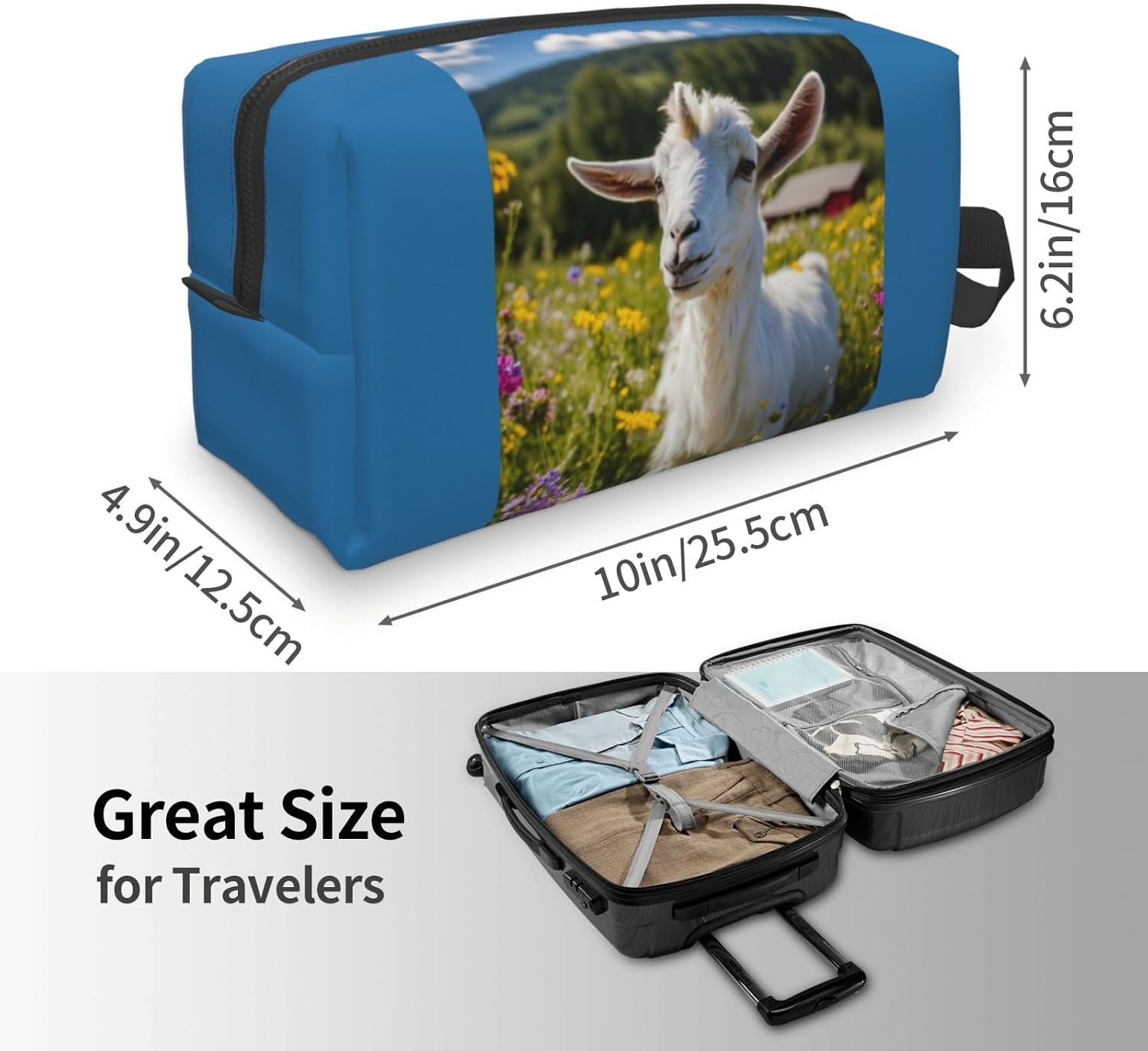 Goat Print Large Capacity Travel Toiletry Bag for Women Men Cosmetic Pouch Daily Organizer image 4