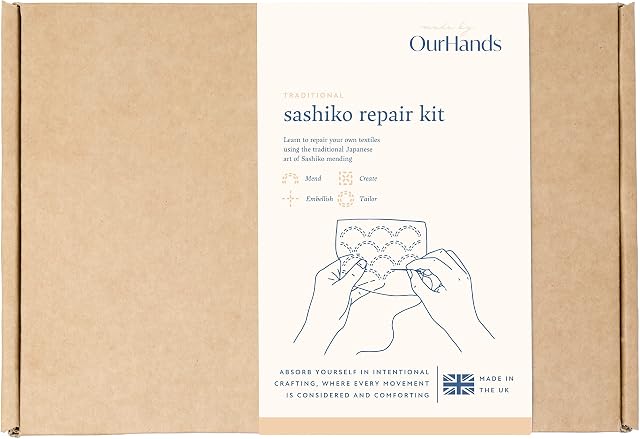 Sashiko Repair Kit by OurHands - Zero Waste Sustainable Fashion Set to Repair and Embellish Your Fabrics Using The Traditional Japanese Art of Visible Mending
