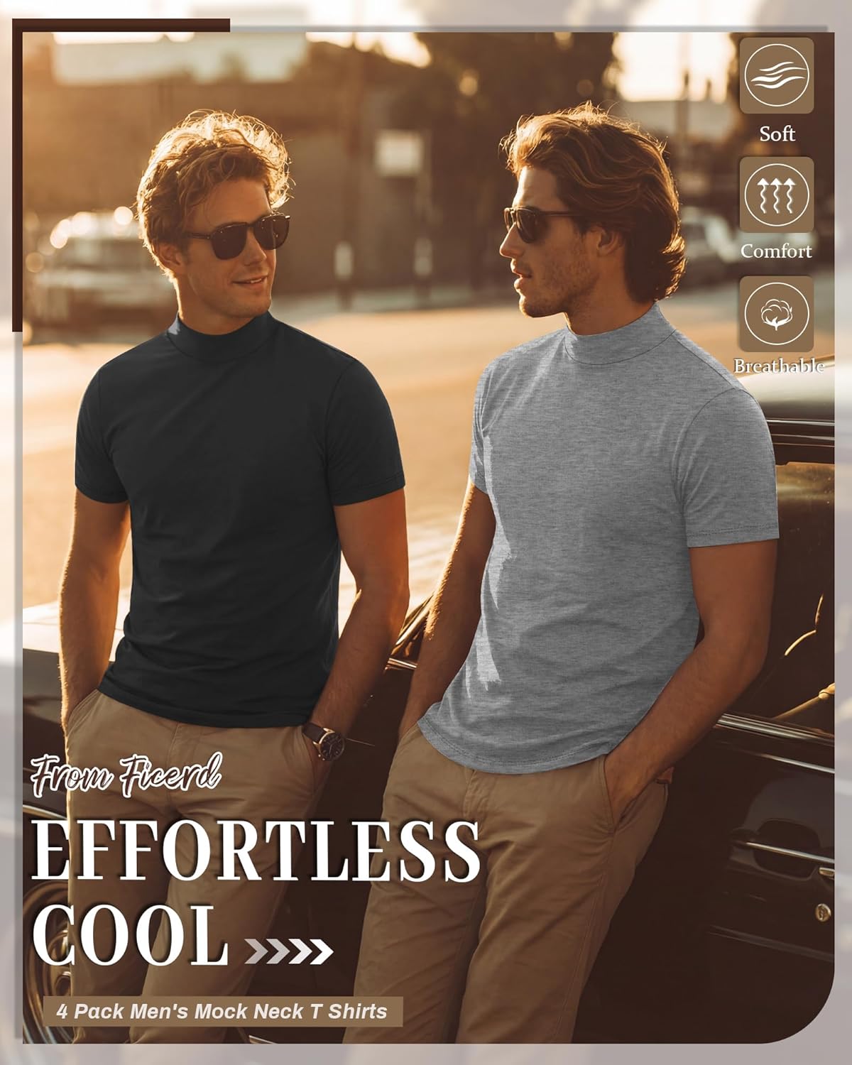 Ficerd 4 Pack Men's Mock Neck T Shirts, Short Sleeve Mock Turtleneck Undershirt Pullover Basic Tops Causal Solid Tee for Men - Image 6