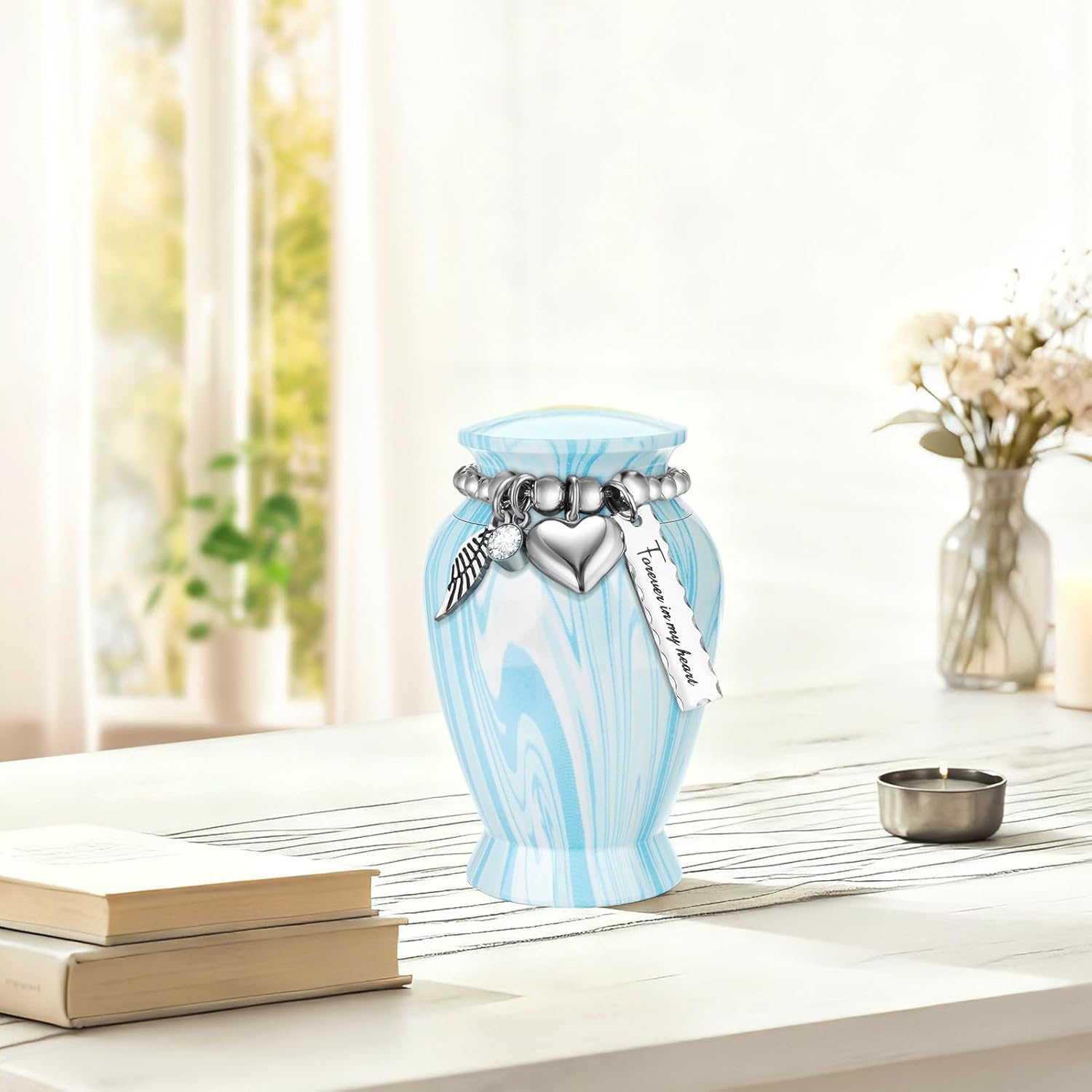 SOITIS Engraving Mini Urn for Human Ashes 2.8 Inches Aluminum Small Urns for Human Ashes Keepsake Cremation Urns Customized Decorative Urn for Women Men - Serenity Blue Holder