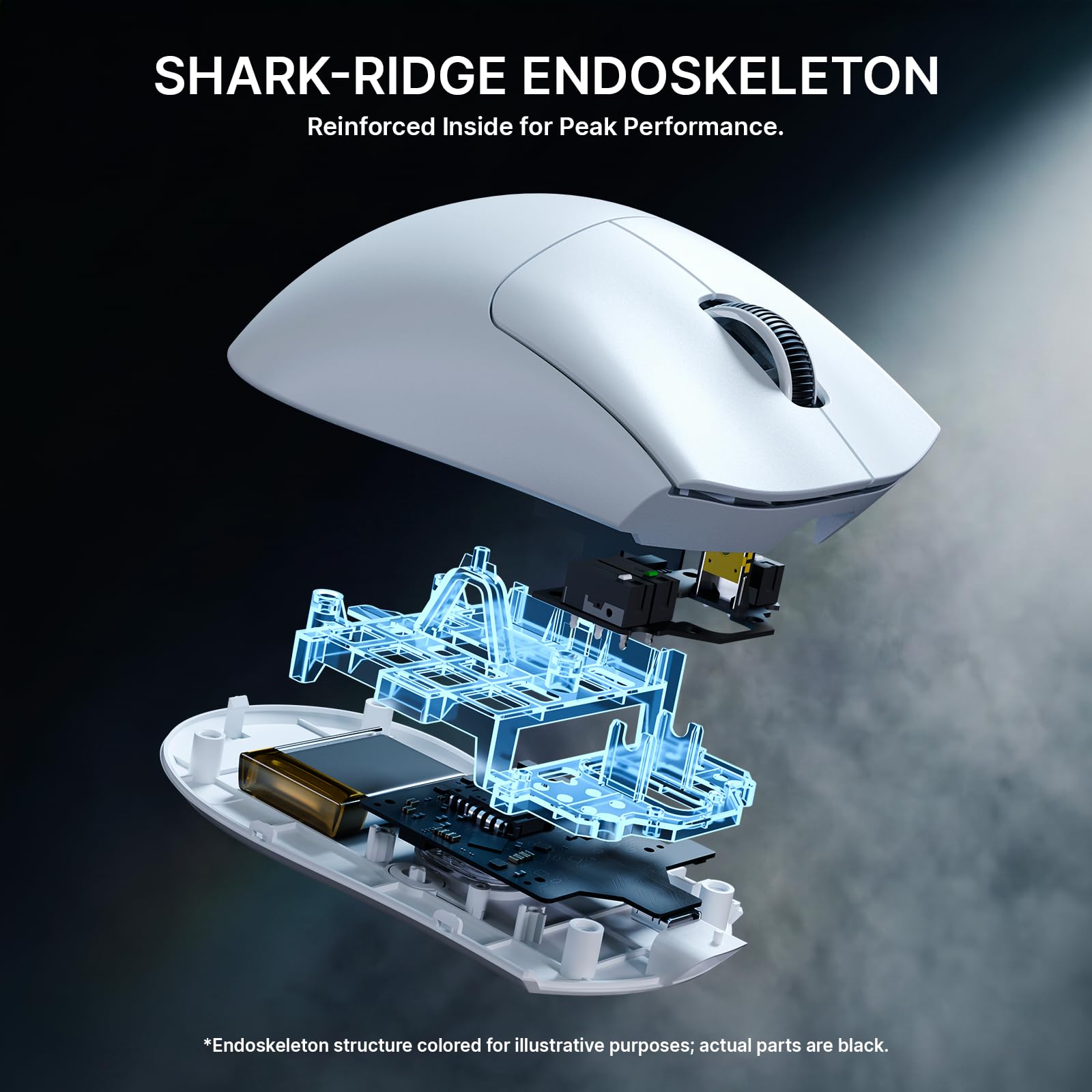 ATTACK SHARK V8 Ratón Gaming Inalámbrico 8000Hz, Chip Nordic 54L15, Sensor PAW3950MAX, 59g Superlight, 42000 dpi, 20000 FPS, Ergonómico, BT/2,4GHz/Cableado, Revestimiento Ice, PC/Mac, Blanco
