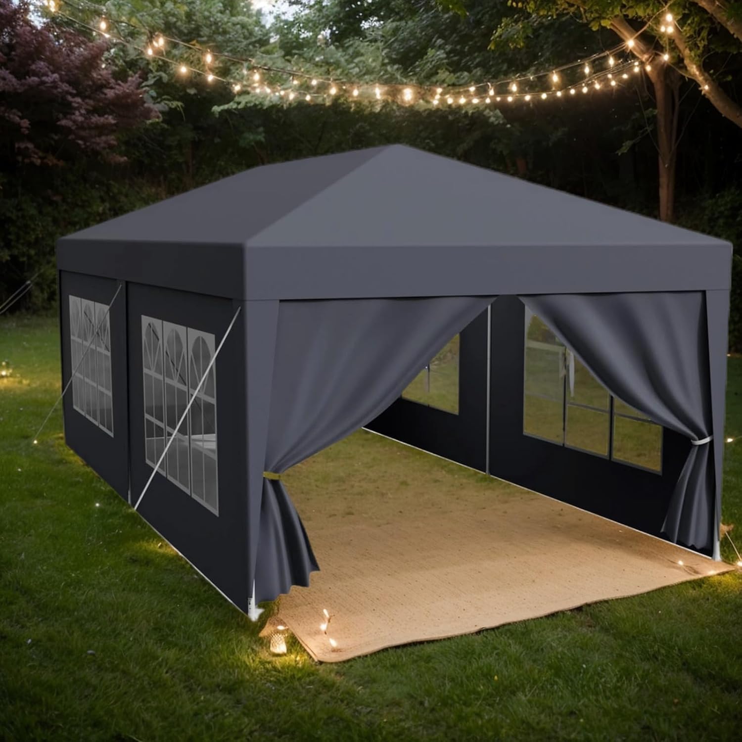 Tonnelle de Jardin Extérieur 3x6m Barnum Pliant Imperméable avec 4 Parois Latérales et Fenêtres,Robuste en Acier et Bâche PE, Idéale pour Camping, Fête, Réception, Marché (Anthracite,3x6m)