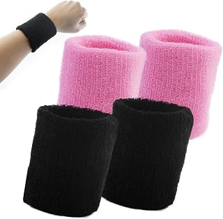 Muñequera de pádel 4 x Absorbent Wristbands for Men and Women Sports Wristband for Gym, Padel, Tennis, Basketball and More (Pink and Black)