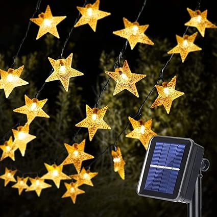 XERGY Solar Star Twinkle String Lights,30 Led 8 Modes Solar Powered Fairy Decorative Light Waterproof Lights for Gardens, Lawn Patio, Indoor,Wedding, (Warm White)