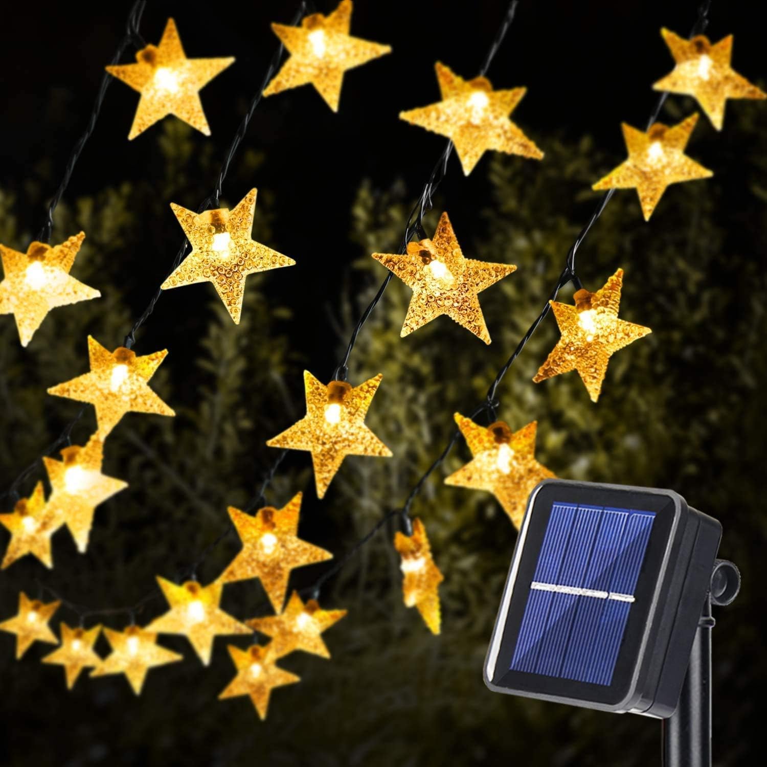 XERGY Solar Star Twinkle String Lights,30 Led 8 Modes Solar Powered Fairy Decorative Light Waterproof Lights for Gardens, Lawn Patio, Indoor,Wedding, (Warm White)