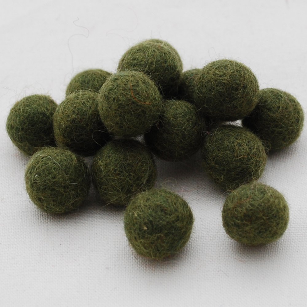 100% Wool Felt Balls - 1.5cm - 10 Felt Balls - Dark Olive Green