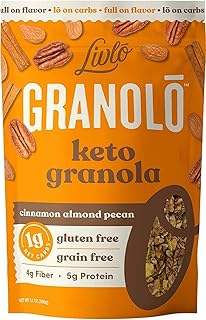 Livlo Keto Nut Granola Cereal - Grain Free & Gluten Free - 1g Net Carbs - Keto Friendly Low Carb Healthy Snack - Paleo & Diabetic Friendly Food - Cinnamon Almond Pecan, 11oz