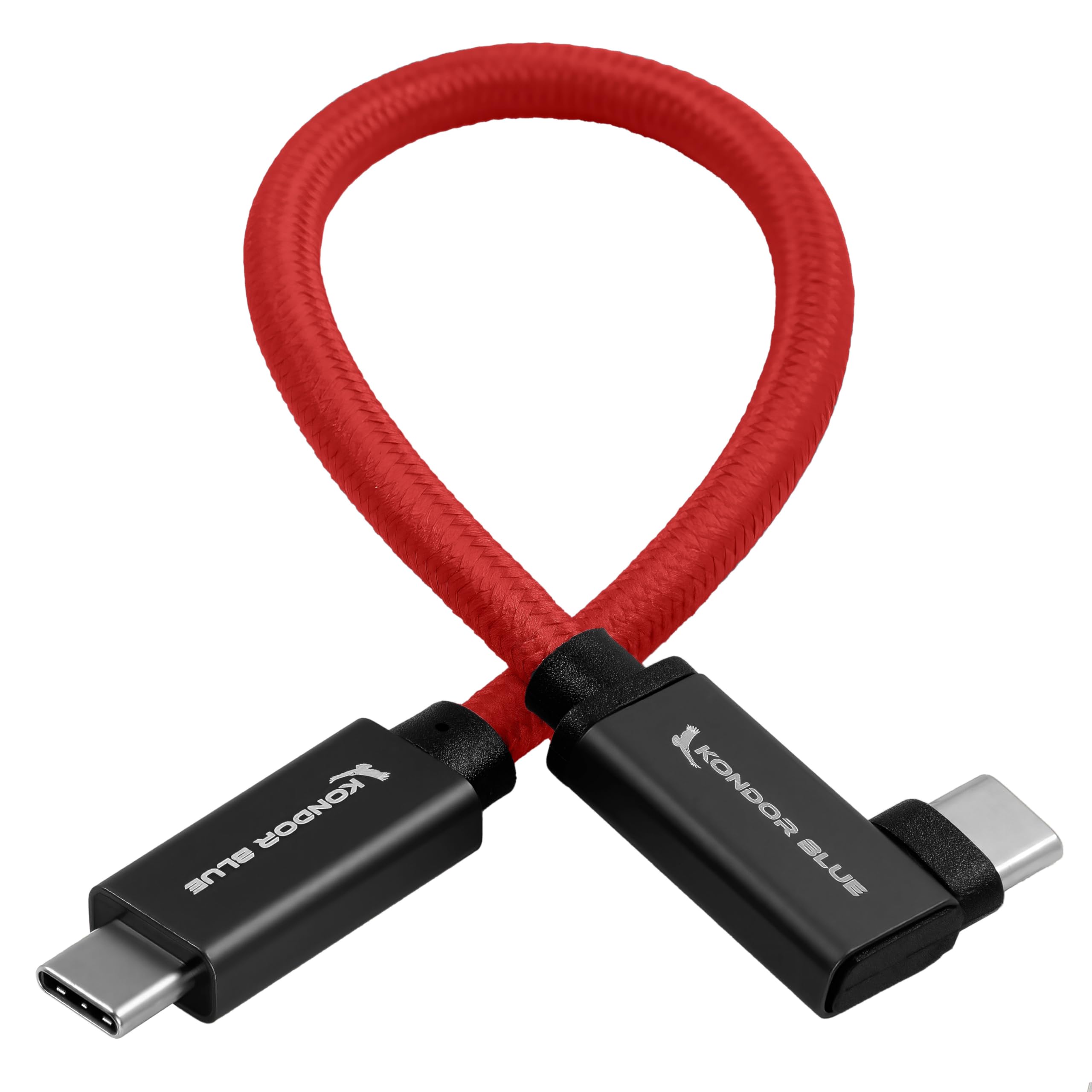 KONDOR BLUE | Right Angle 8.5" USB-C Braided Cable for 8K Data and Power Delivery | 10 Gb/s Transfer Speed, USB PD 100W Charging, & Nylon Braided with