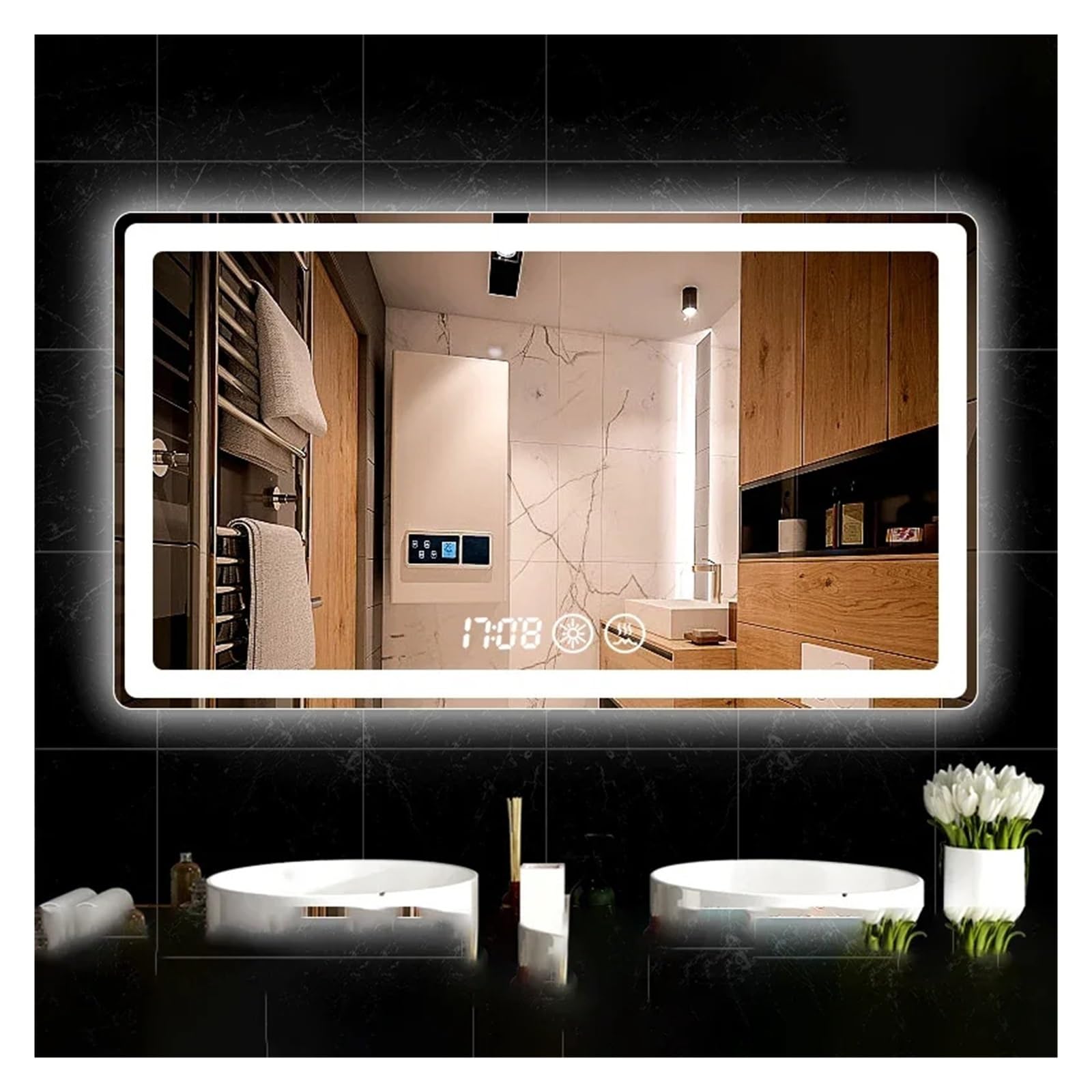 BELECA Espejo de baño de Maquillaje, Espejos de baño de Pared con Aumento Grande, Espejo de tocador Cuadrado de Afeitado,Espejo led