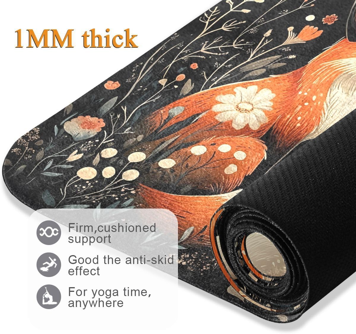 ALAZA Two Foxs Yoga Mat Non Slip Fitness Exercise Mat, Workout Mat for Yoga, Pilates and Floor Exercises