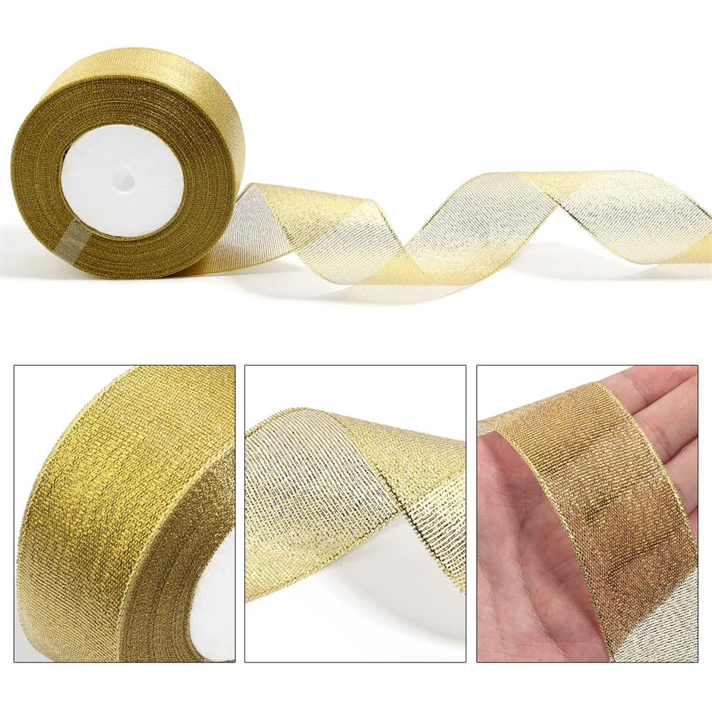 Rollo de cintas doradas y plateadas de 6 a 50 mm, cinta de satén con purpurina para manualidades, pasteles, bricolaje, decoración de boda, cinta plateada de 1,2 cm