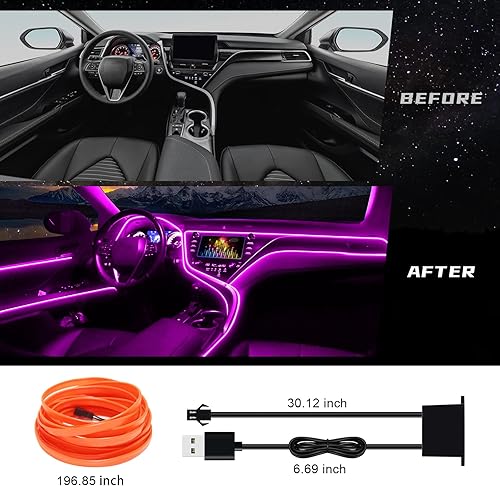 Miniatura 3 de Tira de luz LED interior de coche con cable EL USB, luces de alambre de neón con borde de costura de 0.11 pulgadas, cable electroluminiscente