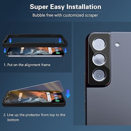 Miniatura 6 de Compatible con huellas dactilares Paquete de 2 Protector de pantalla para Samsung Galaxy S22+ Plus 5G de vidrio templado y Paquete de 2 Protector de