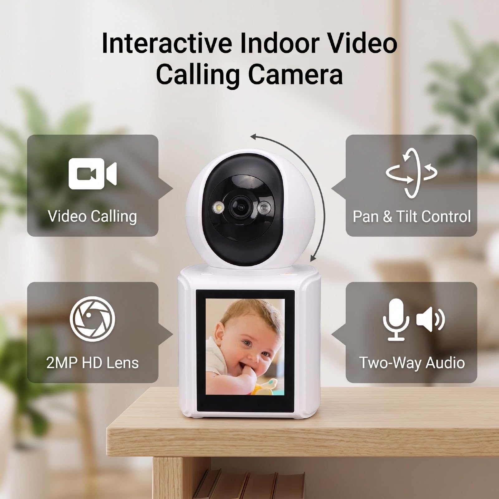 Kamera Bezpieczeństwa HD 2MP z Ekranem 2.4G WiFi (wtyczka UE) | Dwukierunkowa Rozmowa Audio-wideo, Obrót Pan Tilt, Wewnętrzny Monitor Zwierząt Domowych, Zdalny Dostęp do Aplikacji