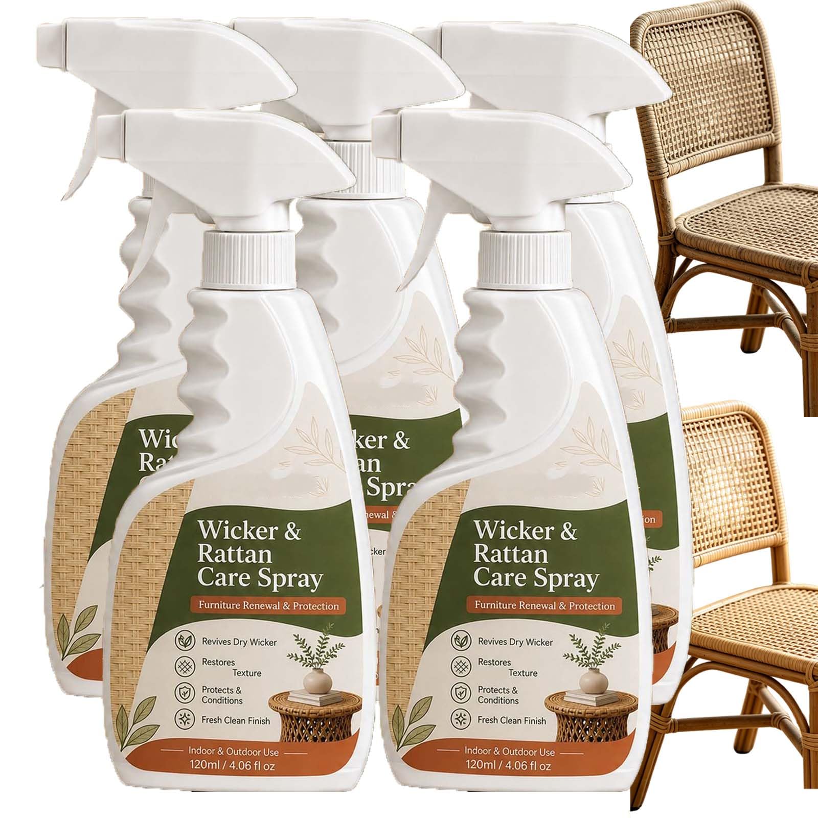 Ensemble de pulvérisateurs de renouvellement de meubles en osier et rotin, puissant spray de vernis nettoyant pour meubles en osier et canne, spray revitalisant doux en osier et canne (5pcs)