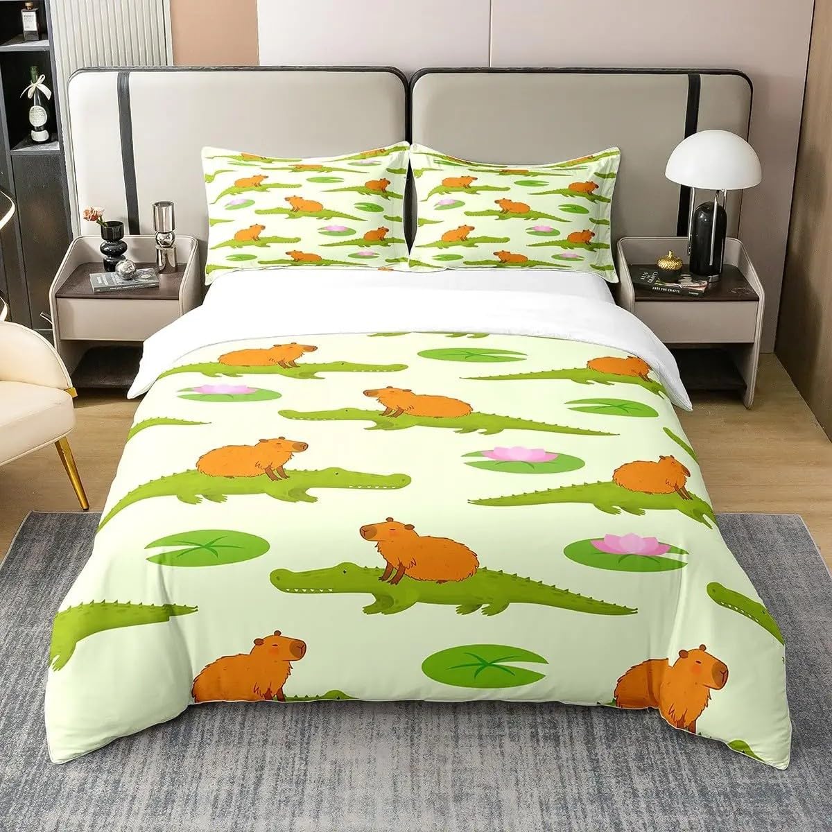 Housse de couette 90x190 dauphin anti-glissement avec zip et 2 taies