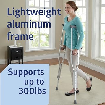 Medline Aluminum Crutches for Kids, Adults & Seniors, Walking Aid, 300 LB Weight Capacity,1 Pair, Fitting 5'2 - 5'10
