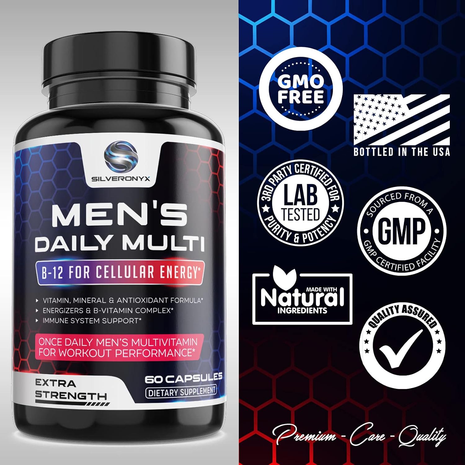 Men’s Multivitamin, Supplement with Vitamin A, C, D, E & Zinc - Immune Health Support, B12, Calcium & More Vitamins - Daily Nutritional Mens Multivitamins & Minerals, 30 Day Supply - 60 Capsules
