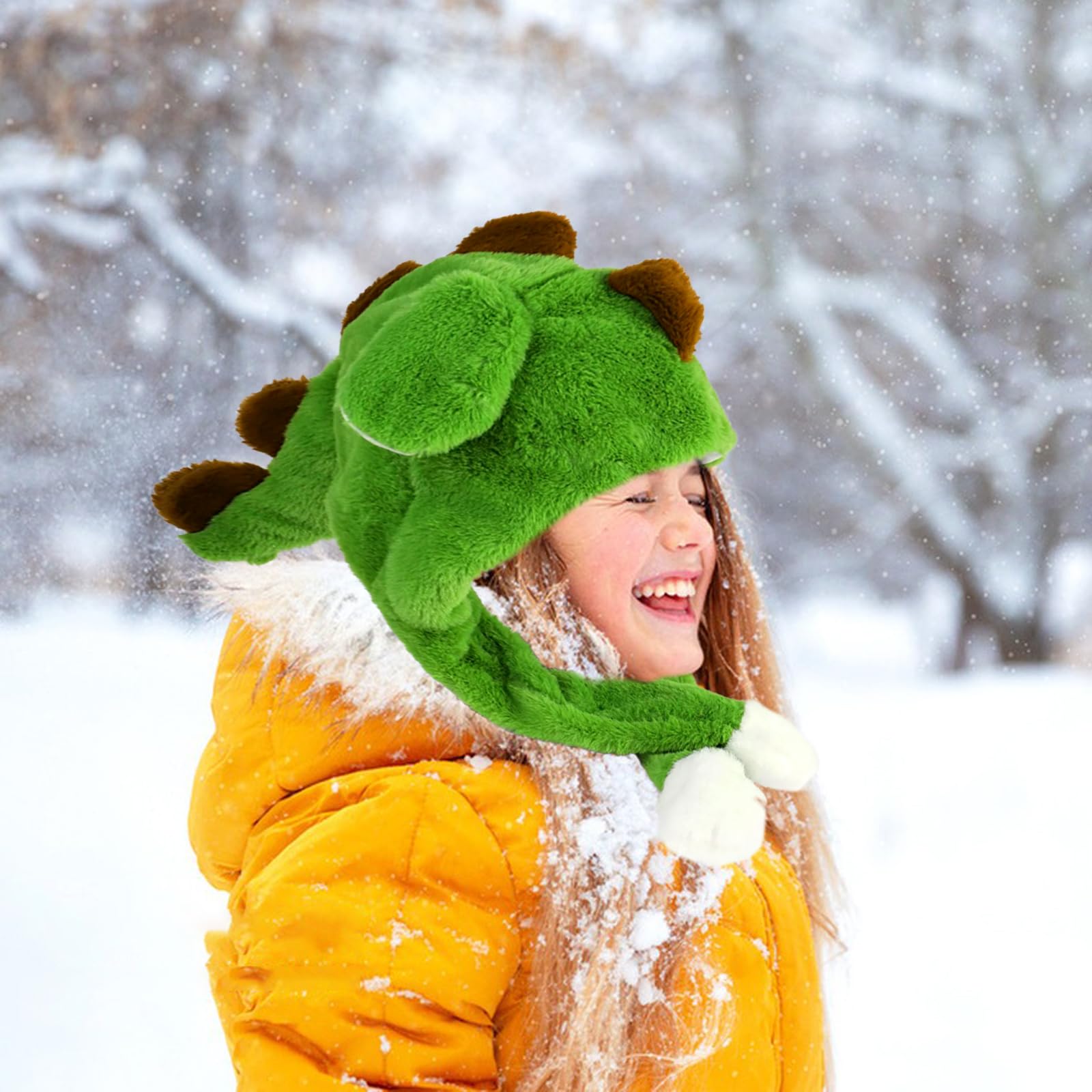 HSYWSH Dinosaur Hat with Moving Ears Animal Hat Ear Moving Jumping H-at Kids Plush H-at with Mo-ving E-ars Warm Winter for Kids Adults Festival Cosplay Costume Gift (green) - Image 3