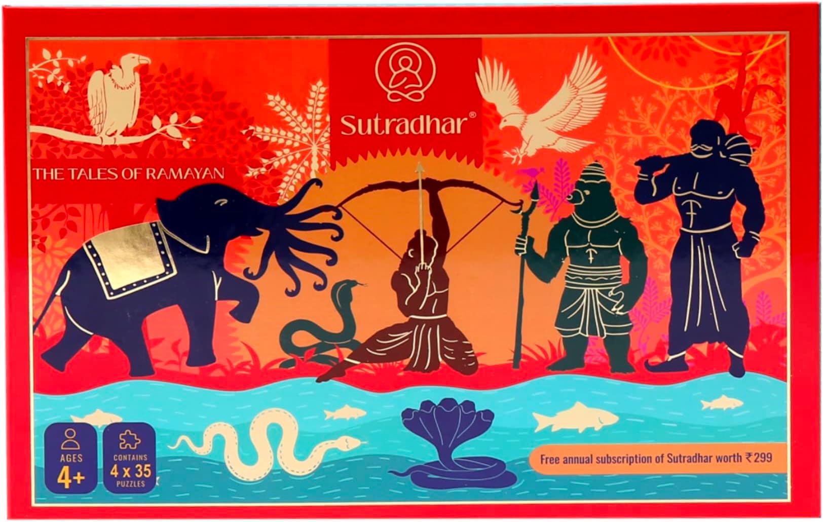 Sutradhar Ramayan Jigsaw Puzzle, Age (4-12 Years), 4 Puzzles with 35 Pieces Each for Kids(140 Pieces), Free Subscription to Sutradhar Storytelling App, Story Based Educational Toy (Multicolor)