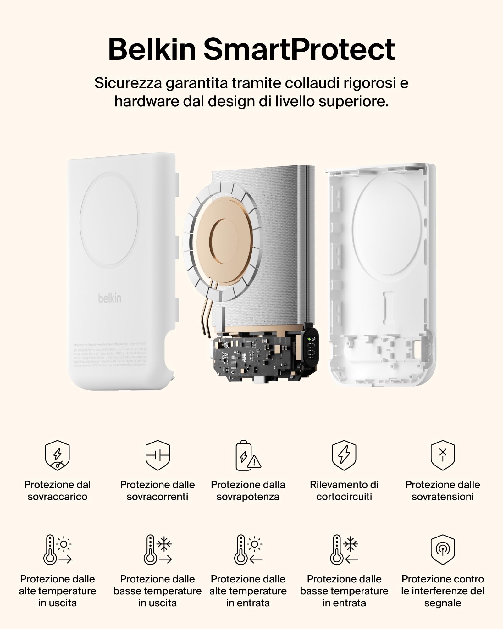 Belkin BoostCharge Power Bank Magnetico 5000mAh con Supporto - Bianco | Caricatore Portatile 5000mAh Wireless, Anello Magnetico, Porta USB-C, Pre-Caricato, Cavo Incluso, Sicuro per l'Aereo