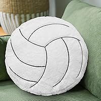 Vista 3 de Almohada de voleibol, suave y esponjosa, almohada de felpa redonda de voleibol, almohada deportiva, almohada decorativa en forma de voleibol