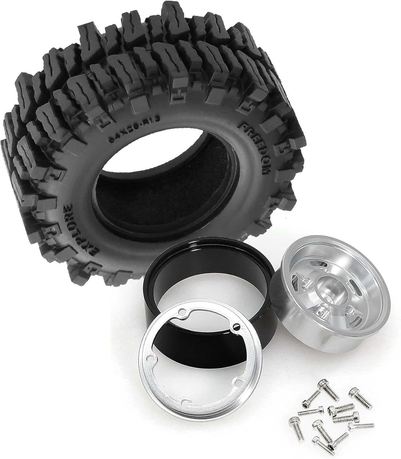 STMU (4PCS) RC 1.3 Aluminum Beadlock Wheels and Tires for 1/24 SCX24 1/18 TRX4M RC Crawler Cars (Tires and Wheels(black))