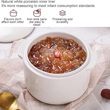 FOSA 200W 1L Slow Cooker with Ceramic Interior Pot, Round Slow Cooker Mini Slow Cooker Pot Electric Slow Stew Cooker for Cooking (US Plug 110v)