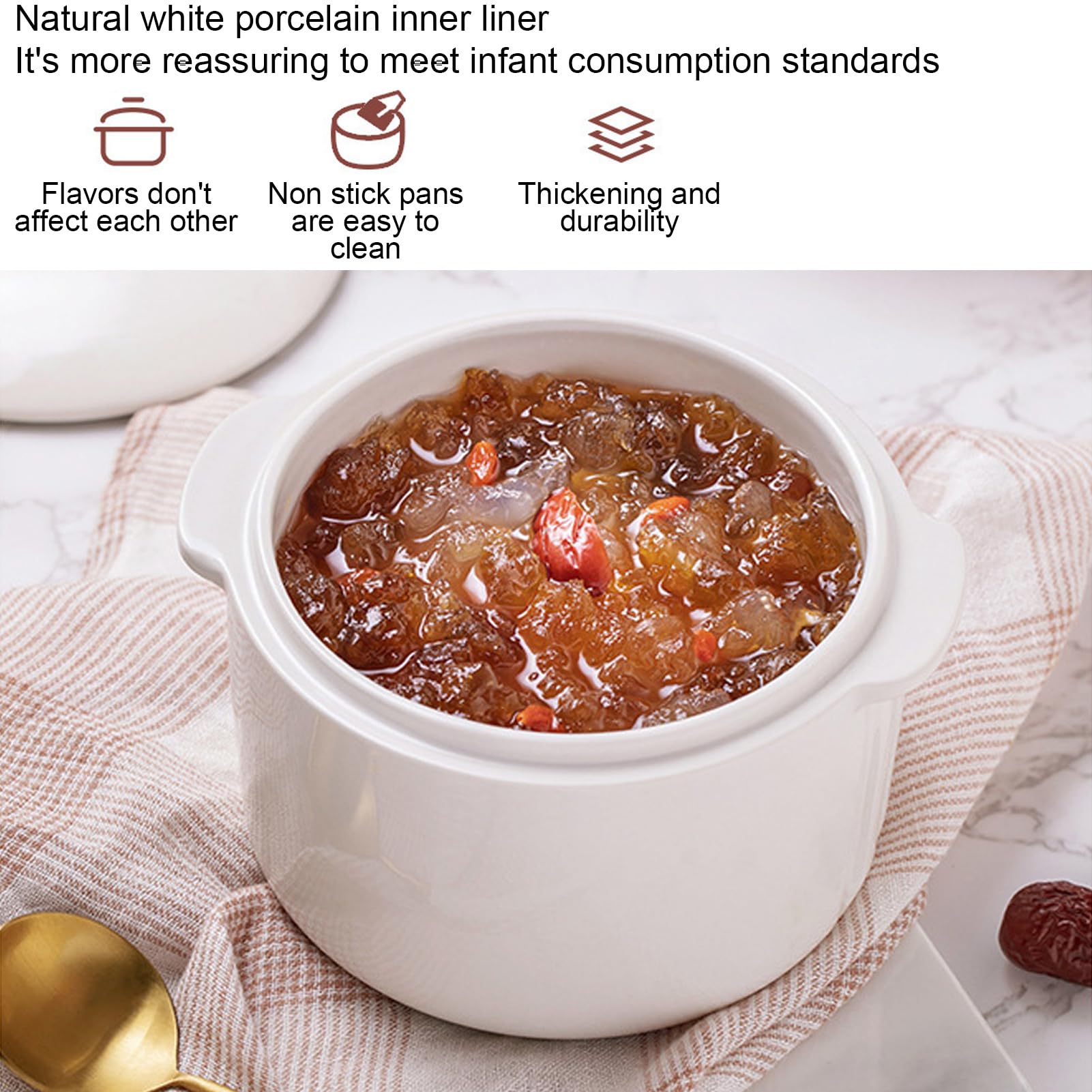 ZJchao 200W 1L Ceramic Slow Cooker Timing Electric Stew Cooker Green Uniform Heating for Home (US Plug 110V)